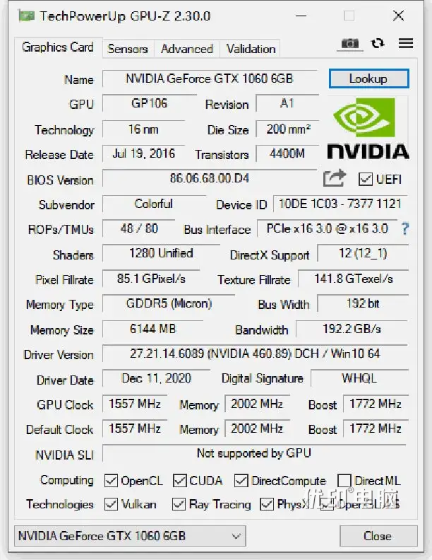 游戏主机必备知识，显卡GeForce RTX 3060 Laptop/1060/1660/1070/2060/2070/3060 GPU-Z图片